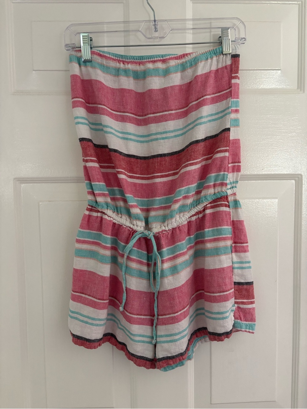 Old Navy Pink, Teal & White Striped Strapless Romper